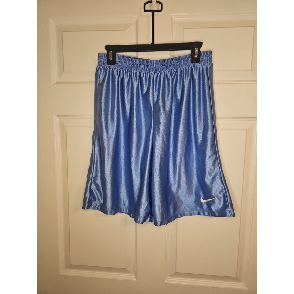 Nike Men's L Smooth Shiny Dazzle Shorts Y2K w/ Pockets Drawstring Carolina Blue